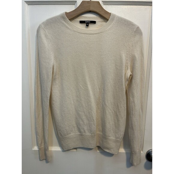 Quince Women's Mongolian Cashmere Crewneck Sweater Ivory Sleeved Top S - Picture 2 of 8